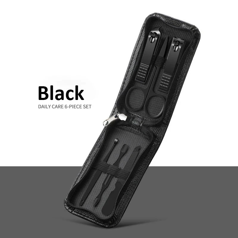 scissors set, Ear pick nail clipper tool, household nail clippers stainless steel pedicure knife,Green 6,piece set